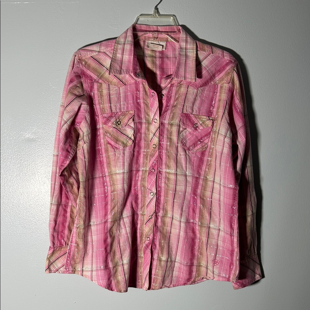 Ariat Pink Plaid Western Snap Shirt